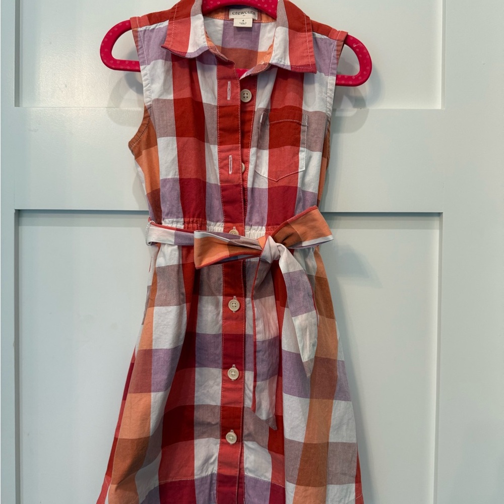 Crewcuts girls size 4 Checkered Dress - Orange, White, and Purple